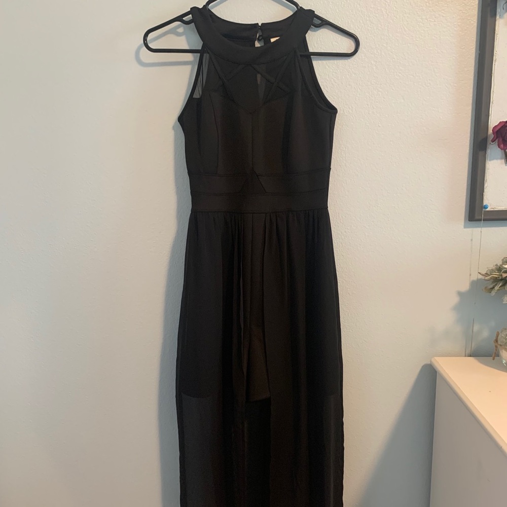 Semi formal back dress with shorts and long skirt